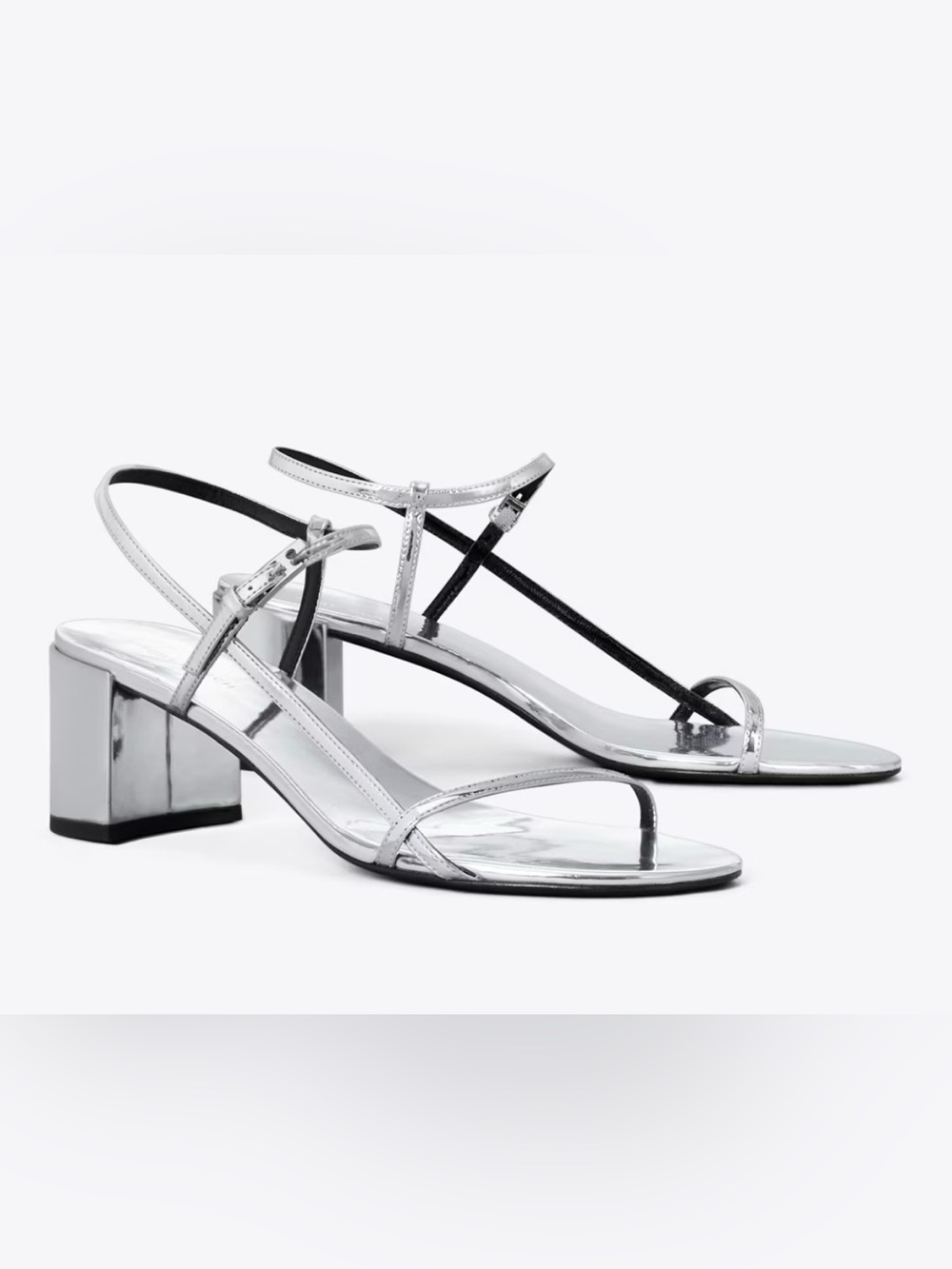 Tory Burch Silver Metallic T-Strap Block Heel Sandal size 8